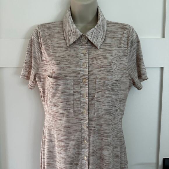 Lovers and Friends Kayce Midi Dress Jersey Knit Button Down Marled Natural Med - Picture 5 of 16